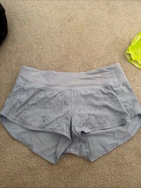 lululemon athletica Light Blue Athletic Running Shorts with Subtle Print